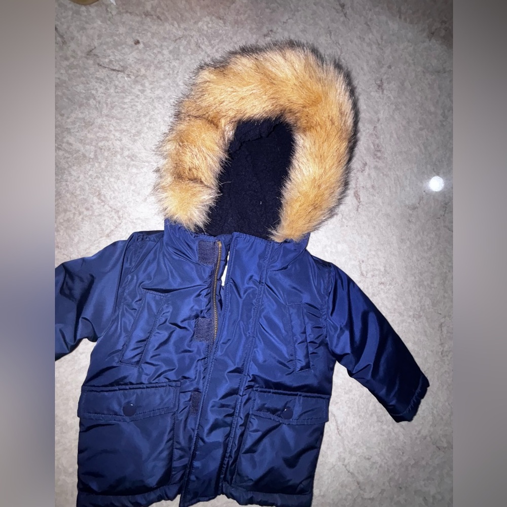 Gymboree Baby Navy Blue Parka with Faux Fur Trim - Picture 4 of 6